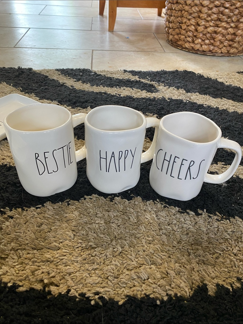 Rae Dunn Style 'Bestie Happy Cheers' White Ceramic Mug Set
